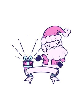 splitting motion animation of scroll banner with tattoo style santa claus christmas character