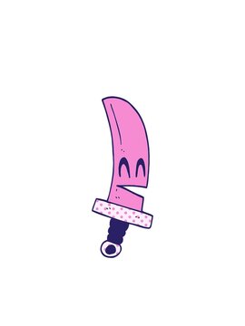 blinking radial lines animation of cartoon doodle happy magical sword