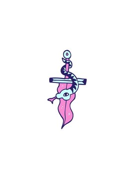 sales flash animation of cartoon doodle dagger and snake tattoo