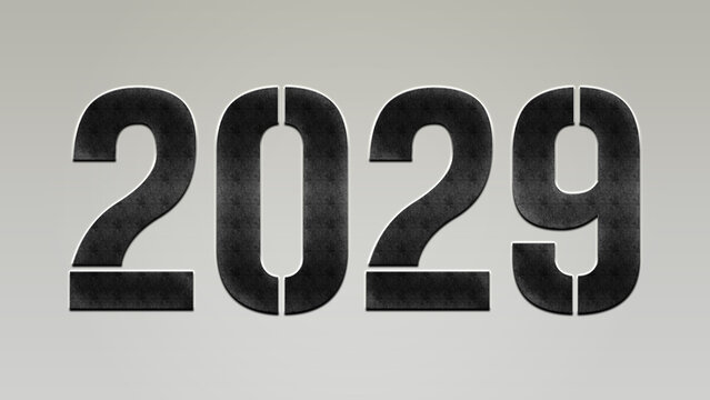 3D Bold metal number 2029 on silver background.