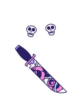 spinning skulls animation of tattoo of a dagger and flowers