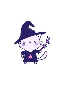 popping motion animation of a magical amazing cartoon cat wizard