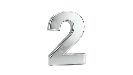 Silver Number 2 on White Background