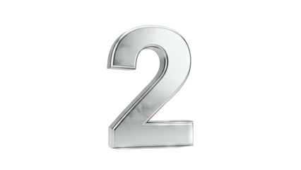 Silver Number 2 on White Background