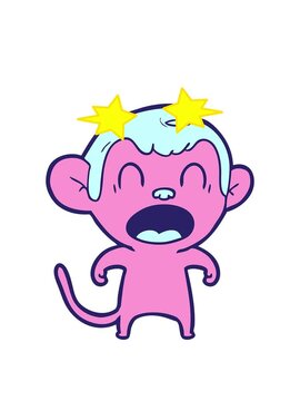 spinning stars animation of shouting cartoon monkey
