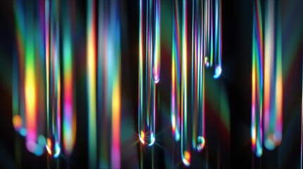 abstract holographic light fractures, rainbow prism splits vertically, invisible crystal refraction effect, pitch black cinematic prism flare photography controlled light leaks, elegant motion design - Powered by Adobe