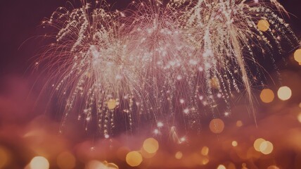 Colorful fireworks exploding in the night sky with vibrant sparks and bokeh lights explosion