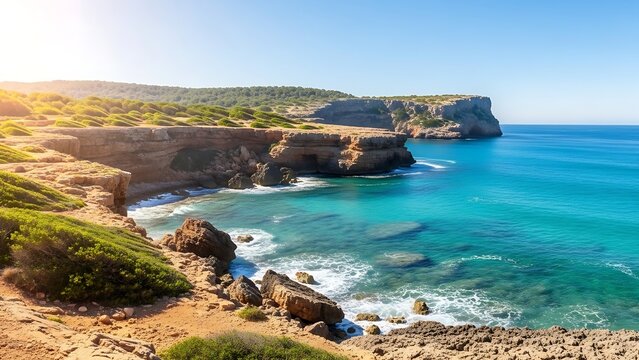 Panoramic View of Cala Fornells and the Mediterranean Coast, Mallorca