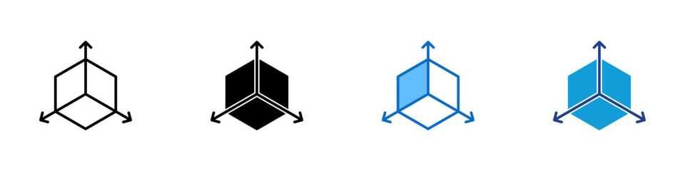 3D Axis Multiple Style Icon Design Vector - Three dimensional axis symbol representing spatial direction, geometry, and coordinate systems