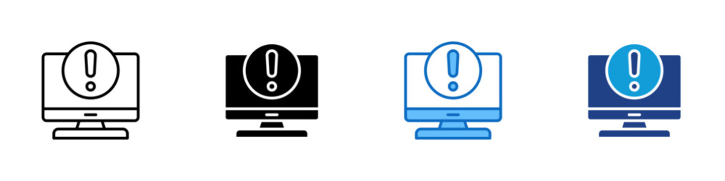 System Alert Multiple Style Icon Design Vector - Computer screen with warning sign representing system alerts and technical notifications