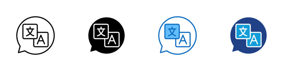 Language Translation Multiple Style Icon Design Vector - Chat bubble with language symbols representing translation and multilingual communication © sahila