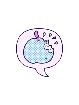 starburst effect animation of cartoon fresh bitten apple with speech bubble in comic book style
