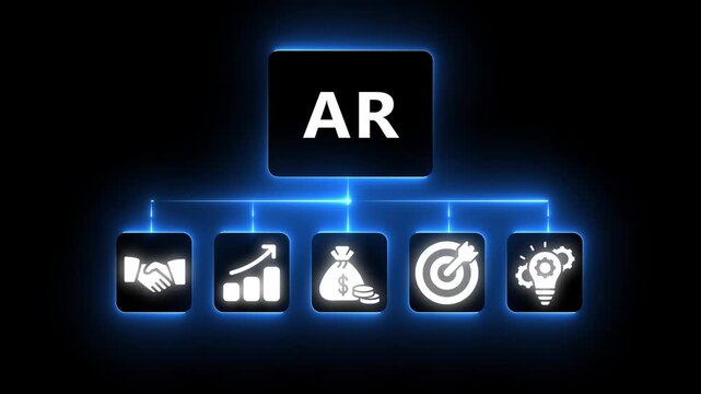 AR business concept diagram with icons for accounts receivable and financial processes Keywords: AR, accounts receivable, business, finance, money, payment, invoice, debt, collection, financial