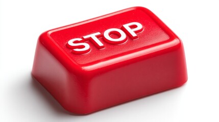 A vibrant red emergency button rests on a white surface, symbolizing urgency and immediate response. Its prominent 'STOP' label invites attention, promising action when needed