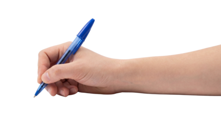 Hand holding pen ready to write