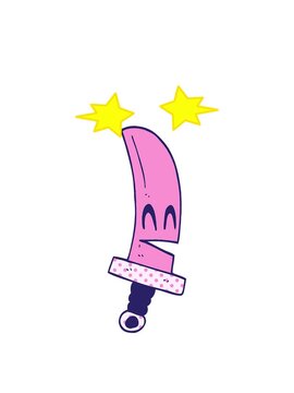 spinning stars animation of cartoon doodle happy magical sword