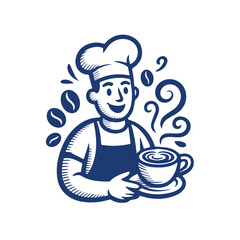 Barista Sticker Design in Black and White with Coffee Beans and Latte Art