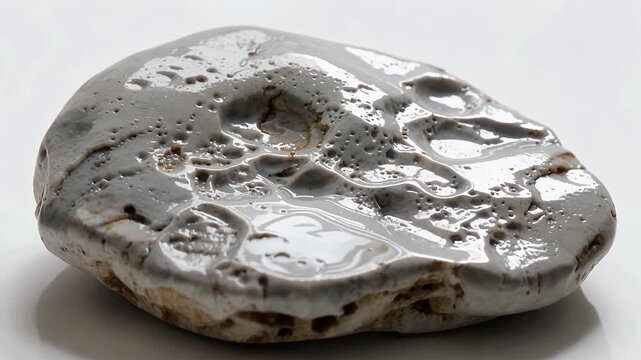 Shiny metal coin fragment lying on white surface video sequence.