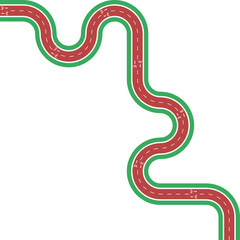 Vector element illustrating a squared bike lane path with wave flow geometry, grassy median, arrow indicator, and bicycle symbol.
