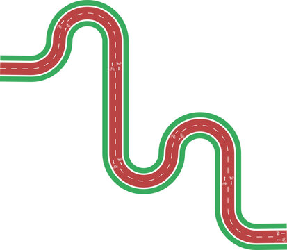 Vector element illustrating a maze based cycling path formed by flowing wave shapes, grassy median separation, arrow direction, and bike icon.