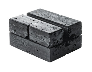 Two rectangular BBQ charcoal briquettes stacked on white background