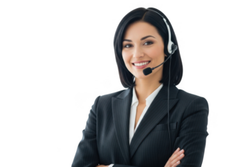 Smiling woman with headset isolated on transparent background