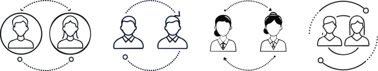Connected user avatars icon with dotted curved lines symbolizing online meeting and digital collaboration