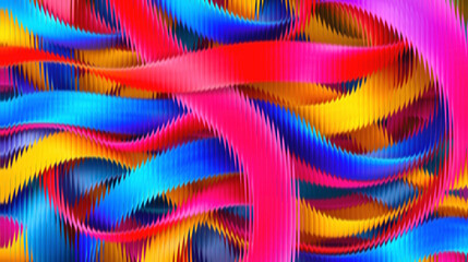 Vibrant colorful abstract ribbon waves in pink, blue, yellow, and red hues