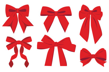 Set of red bows isolated, vector illustration 