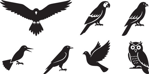 Obraz premium Collection of diverse bird silhouettes isolated on for design projects