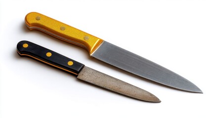 Sharp Kitchen Knives on White Background for Culinary and Cooking Purposes