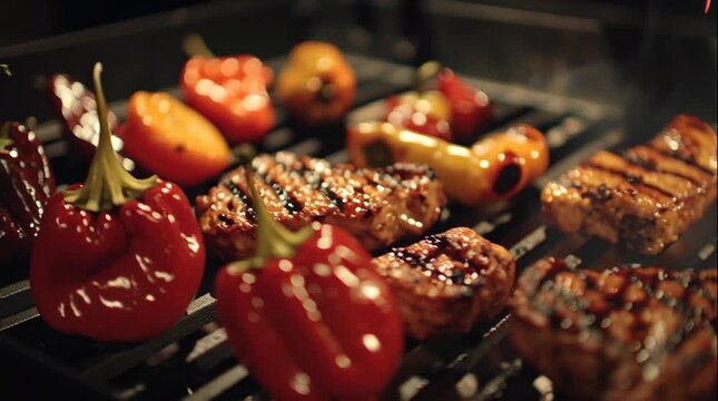 Cooking on a grill with sizzling meat over open flames