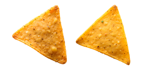 Two triangular nacho chips isolated on transparent background