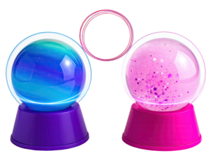 Two colorful, glowing orbs with pedestals and a decorative loop connecting them