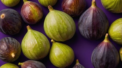 Fresh Green and Purple Figs Pattern on Dark Background &ndash; Organic Fig Fruit Flat Lay