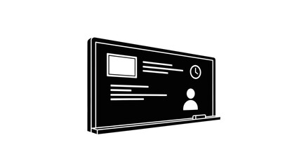 Blackboard with educational content and icons.