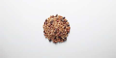 Obraz premium Collection of rice grains from different varieties on a white surface, focusing on food safety and quality, International Rice Day