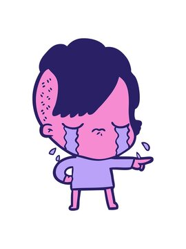 shine light effect animation of cartoon crying girl accusing