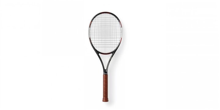 Tennis racket on a court surface, with a focus on grip and string tension for performance analysis