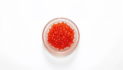 Close-up of red caviar served in a glass bowl for seafood display, emphasizing freshness and quality