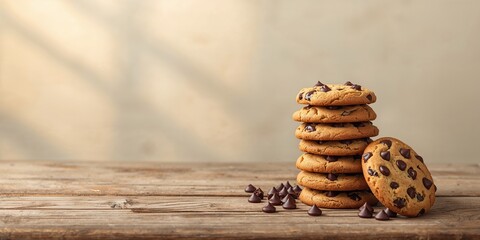 Chocolate chip cookies arranged on a vintage wooden surface, highlighting artisanal baking techniques