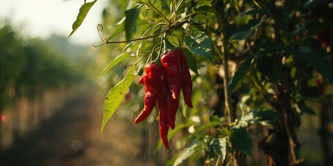 Organic chili farm produce with vibrant red peppers, suitable for agricultural safety documentation