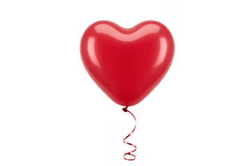 Red heart shaped balloon with twisted ribbon red heart balloon isolated on a transparent background