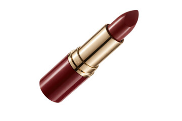 Red lipstick with gold case makeup cosmetics isolated on a transparent background