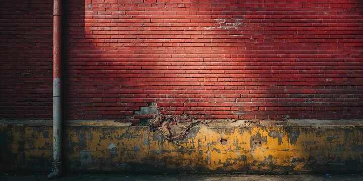 Aged brick surface with peeling plaster and a broken drainpipe serving as an editorial header background