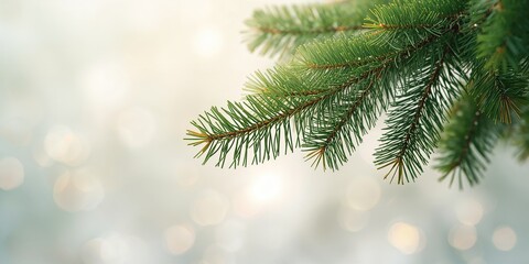 Detailed view of lush pine needles on a branch, serving as a natural background or winter motif