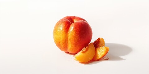 Fresh nectarines with vibrant orange skin displayed on a white surface, highlighting produce presentation