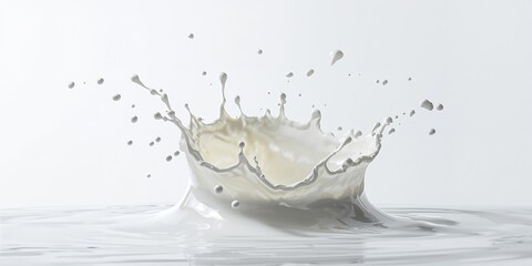Cream being poured with splashes against a white backdrop, suitable for food styling or recipe layout