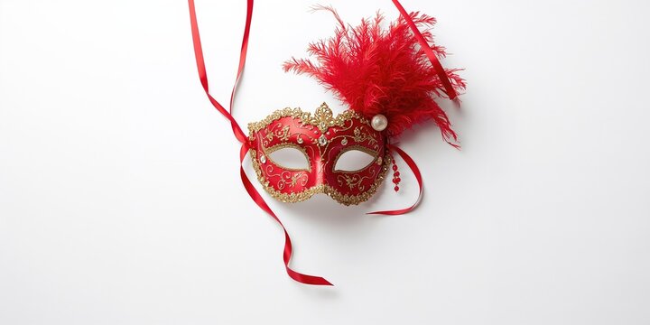 Close-up of a red face mask on a white background highlighting personal protective equipment, health safety