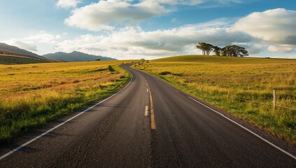Curved rural road traversing agricultural land for transportation efficiency, farmland preservation